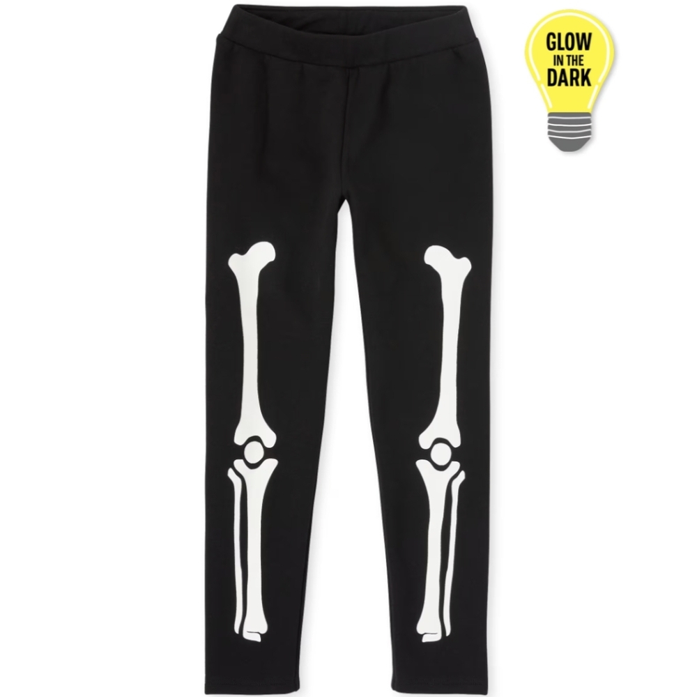 New Childrens Place Glow In The Dark Black Skeleton Leggings Size Large 10/12
